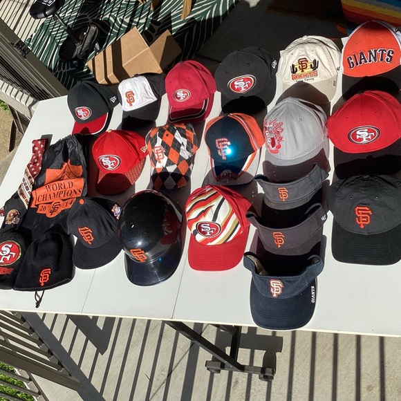 Large San Francisco giants and San Francisco 49ers 21 Hats and fan gear bundle - Picture 1 of 13